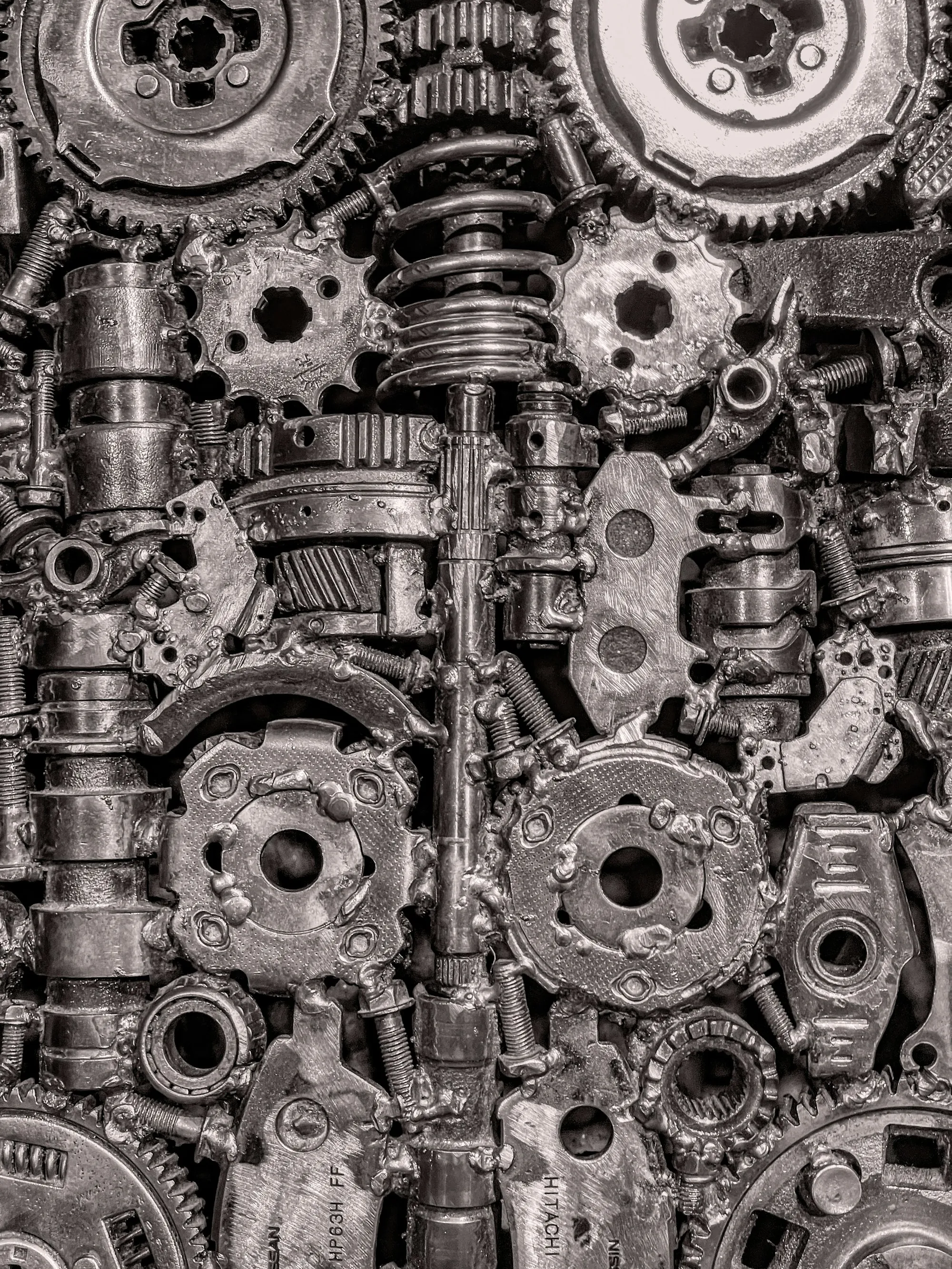 Close view of meshed transmission gears